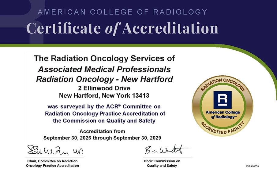Associated Medical Professionals of NY Earns Three-Year ACR Accreditation in Radiation Oncology